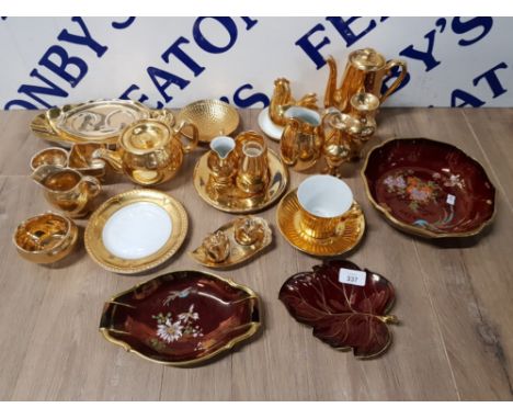 GILT TEA WARE BY ROYAL WINTON AND ROYAL WORCESTER TOGETHER WITH CARLTON WARE DISHES