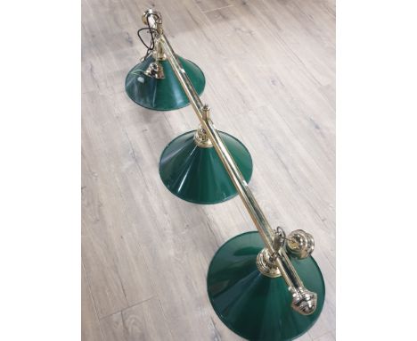 MODERN BRASS EFFECT 3 WAY POOL TABLE LIGHT WITH ENAMELLED METAL SHADES