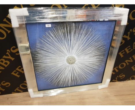 A GLASS OVERLAY PRINT SILVER STARBURST 68.5 X 68CM