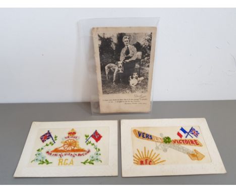 TWO WORLD WAR 1 EMBROIDERED SILKS PLUS EDITH CAVELL SILK PRINT
