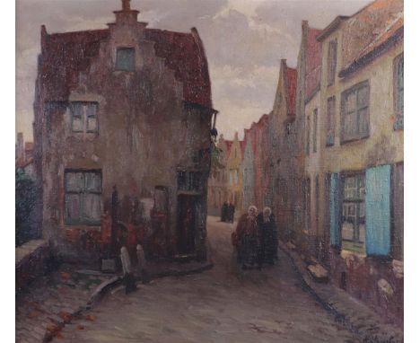 Arthur Haegebaert (1878- 1942), Cityscape with walking women, signed (bottom right), oil on canvas, 70 x 80 cm.