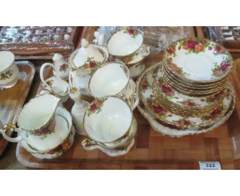 Tray of Royal Albert 'Old Country Roses' bone china teaware, various, to include: cups; saucers; plates; bachelor's teapot; m