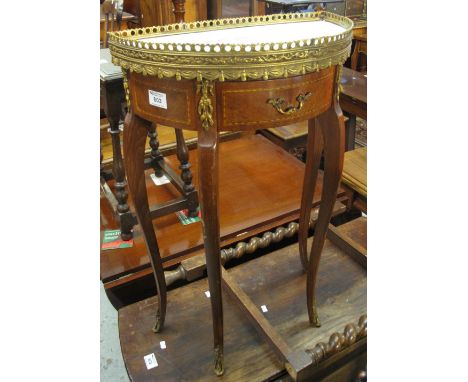 French style, walnut inlaid, 'D' end console table with gilt mounts and marble top.(B.P. 24% incl. VAT)