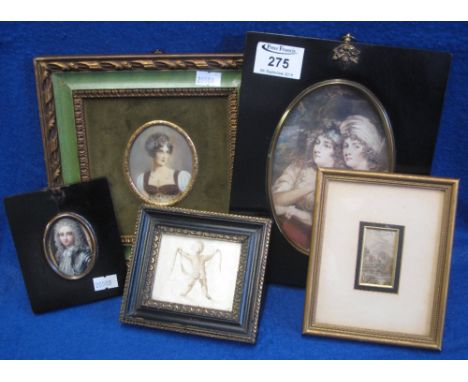 Group of assorted portrait miniatures and small pictures to include small framed Baxter print (5).(B.P. 24% incl. VAT)