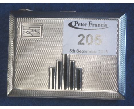 Art Deco design engine turned cigarette case with enamelled decoration, Birmingham hallmark, 3.5ozs approx.(B.P. 24% incl. VA