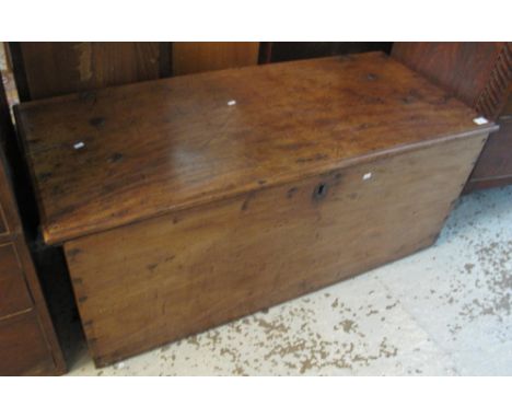 19th Century mahogany trunk with metal loop carrying handles and candle box to the interior.(B.P. 24% incl. VAT)