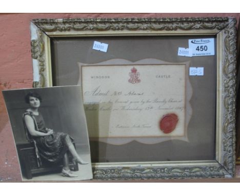 A framed ticket to Windsor castle relating to a concert given by the Llanelli choir on Wednesday the 13th November 1907, toge