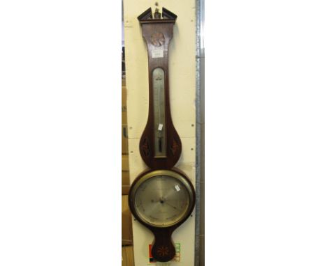 19th Century mahogany inlaid wheel barometer marked: A. Pinchetti, London.(B.P. 24% incl. VAT)   CONDITION REPORT:  Tube is O