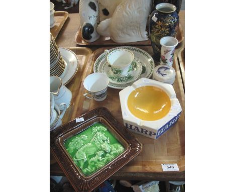 Tray of assorted china to include: Portmeirion 'The Botanic Gardens' cylinder vase; Carlton ware baluster vase on a cobalt bl