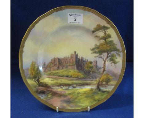 Royal Worcester bone china pictorial plate, printed and painted with a study of Arundel Castle.  Printed marks to base.  27.5