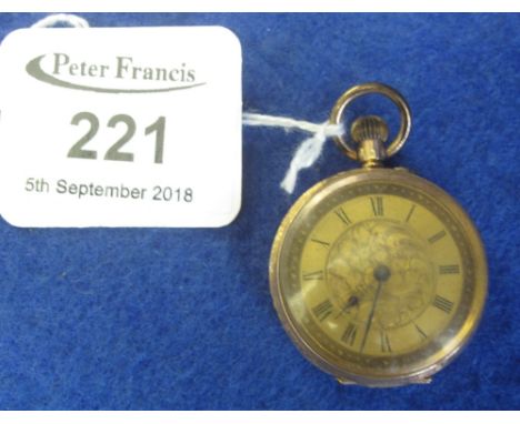 15ct gold foliate engraved, keyless, engine turned fob watch.(B.P. 24% incl. VAT)
