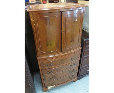 Reproduction yew wood blind panelled, bow fronted cabinet.(B.P. 24% incl. VAT)