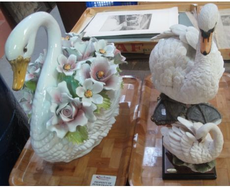 Large Italian ceramic swan, together with a Country Artist swan swimming waterside and another Italian swan. (3)(B.P. 24% inc