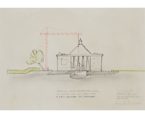 Richard Wilson RA,&nbsp;British b.1953 -&nbsp;&nbsp;2nd Draft, Serpentine Gallery, April,1996;&nbsp;ink and coloured pencil o