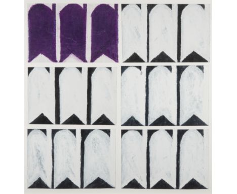 Evelyn Reyes,&nbsp;American b.1957 -&nbsp;One Purple and Five White Carrots, 2004-9;&nbsp;oil stick on paper, six sheets fram