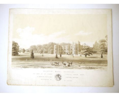 A 19th Century Lithograph of Flixton Hall, Suffolk, by R.B Coe for William Norman, Mendham, with armorial of Sir Robert Shaft