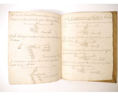 A circa late 18th/early 19th Century manuscript school child's exercise book, 72 pages of manuscript pen &amp; ink mathematic