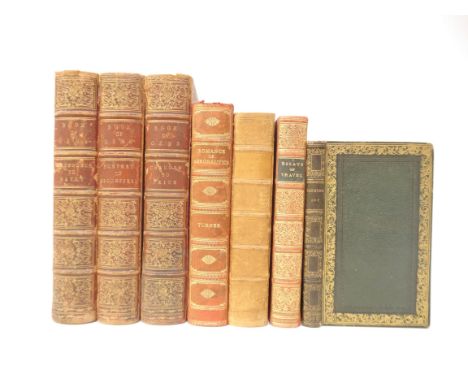 Seven 19th/early 20th Century prize and leather bindings, including J C Hall: "The Book of Gems", London, 1848-1853, three vo