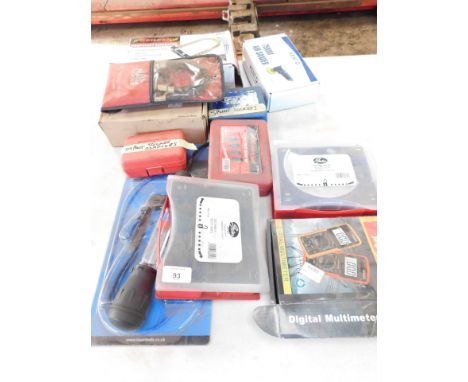 A digital multi meter compression tester, hot glue gun, prop shaft separator, air sander, Spline sockets, impact square adapt
