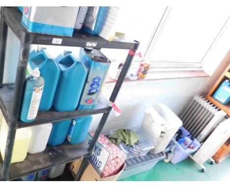 Cleaning products, shelf units and two oil filled electric radiators.