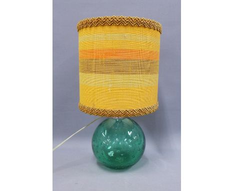 Green glass bubble table lamp base with retro shade 