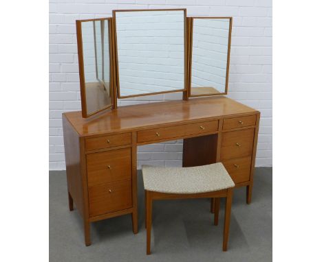 Mid century Loughborough Furniture teak dressing table and stool  122 x 135 x 46cm (2) 