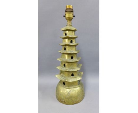 Brass pagoda table lamp base, 36cm 