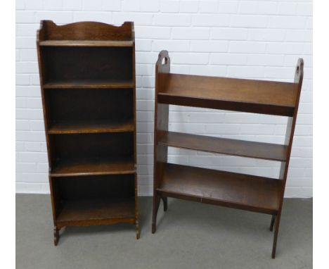 Early 20th century oak bookcase together with another with trough style shelves, taller 68 x 102cm (2) 