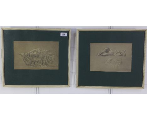 Life Study pencil sketch and another, apparently unsigned, framed under glass, 27 x 17cm (2) 