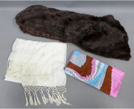 Vintage fur shoulder cape stole, silk scarf and another (3) 
