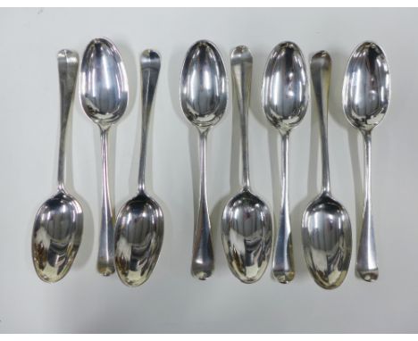 Set of eight George III  silver table spoons, Hanoverian pattern, , engraved initials to terminals, James Hewitt, Edinburgh 1