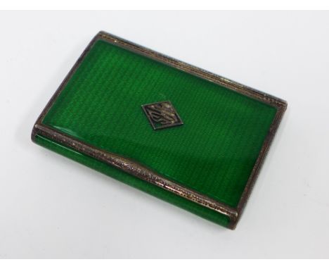 Early 20th century green enamel and silver gilt box, Import marks for London 1928, 8 x 5.5cm 