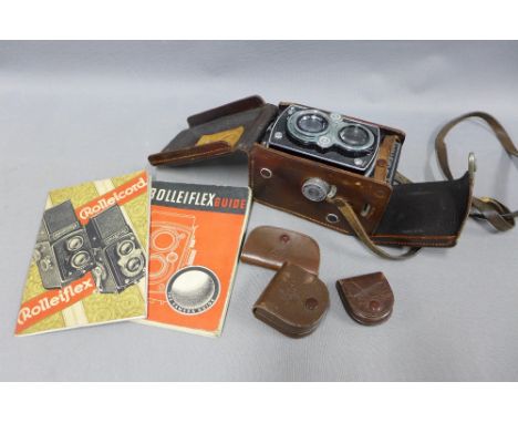 Rolleiflex Compur Rapide vintage camera, Franke &amp; Heidecke, serial number 587573, with leather case, original guide book 