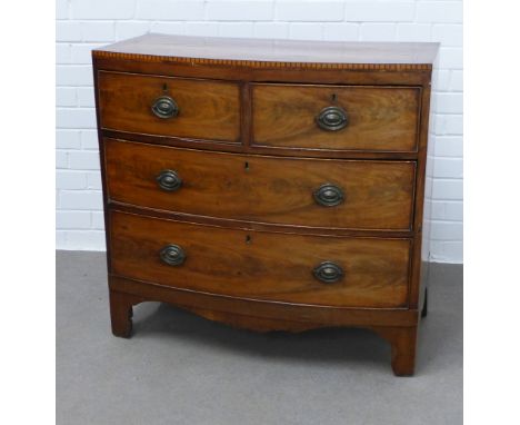 Georgian mahogany bow front chest with boxwood stringing, with two short and two long drawers, raised on bracket feet, 88 x 8