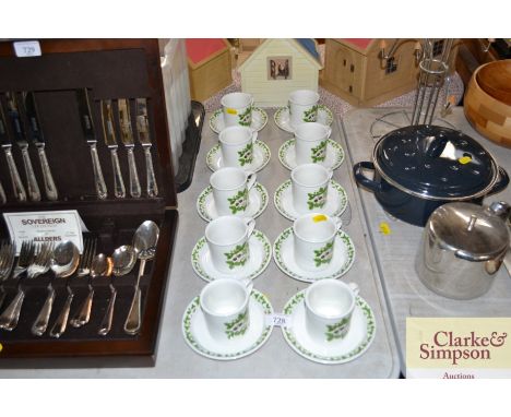 Ten Portmeirion strawberry decorated coffee cans and saucers