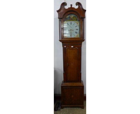 A 19th Century inlaid oak and mahogany 8-day longcase clock, the painted dial signed P. Jopling, Chester-le-Street 