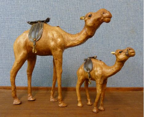 Two Liberty style leather figures of camels 