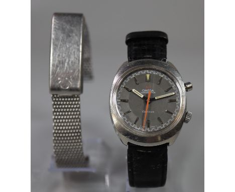 Omega "Chronostop" stainless steel stopwatch gentleman's wristwatch with baton numerals and sweep second hand on an original 