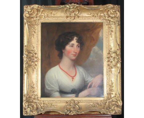 British school (early 19th century), portrait of a young woman, oils on canvas.  61x51cm approx. Original good quality rococo