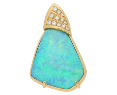 Opal-Brillant-Anhänger Edler Anhänger mit Clip-Öse in Gelbgold 18K mit prächtigem Boulder-Opal von ca. 40 ct an massiver Fass