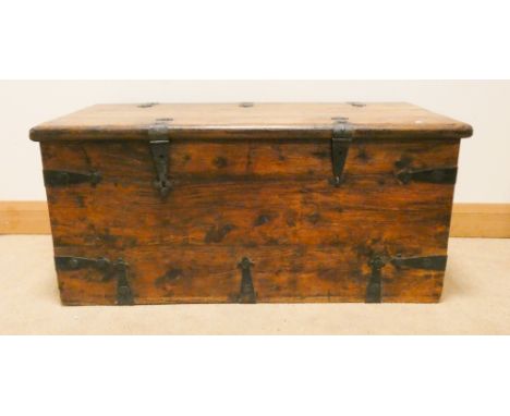 An antique style hardwood metal bound trunk 40" wide 