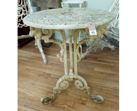 A circular Victorian style cast aluminium garden table on tripod base, 2' diameter  