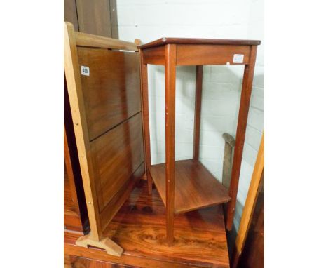 A two tier light oak folding cake stand and a small two tier mahogany occasional table 
