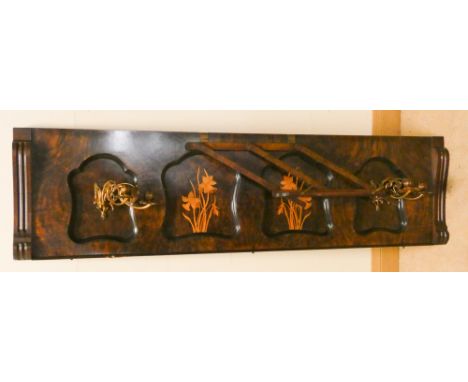 Victorian inlaid walnut piano panel with candelabra etc decorated with Daffodils  