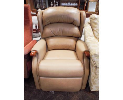 A manual reclining Easy Chair in beige leather 