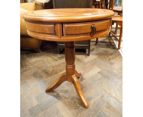 A Chinese pale mahogany circular drum table style coffee table on pillar and tripod base 20" diameter matching previous lot 