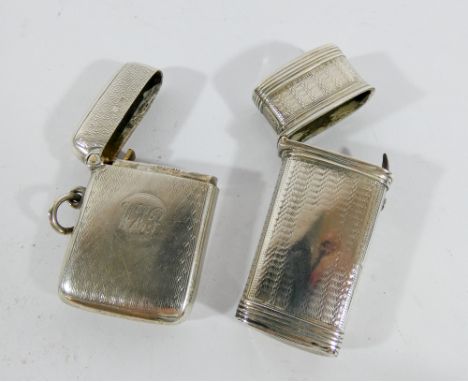A Georgian silver toothpick holder with engine turned detail, London hallmarks 1835 together with an engine turned silver Ves