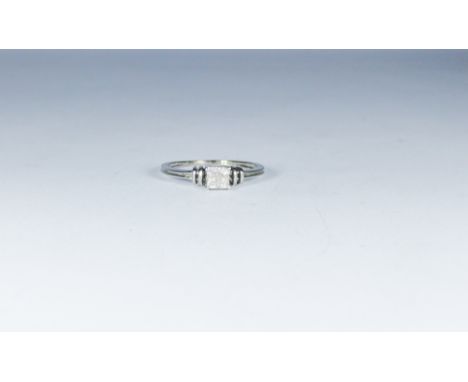 9ct white gold diamond ring, set with a princess cut diamond, ring size K