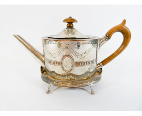 A Sheffield plated, Neoclassical designed teapot with matching oval stand 