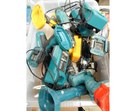 A quantity of Makita cordless drills, chargers etc, Ryobi tools etc   Mostly working 